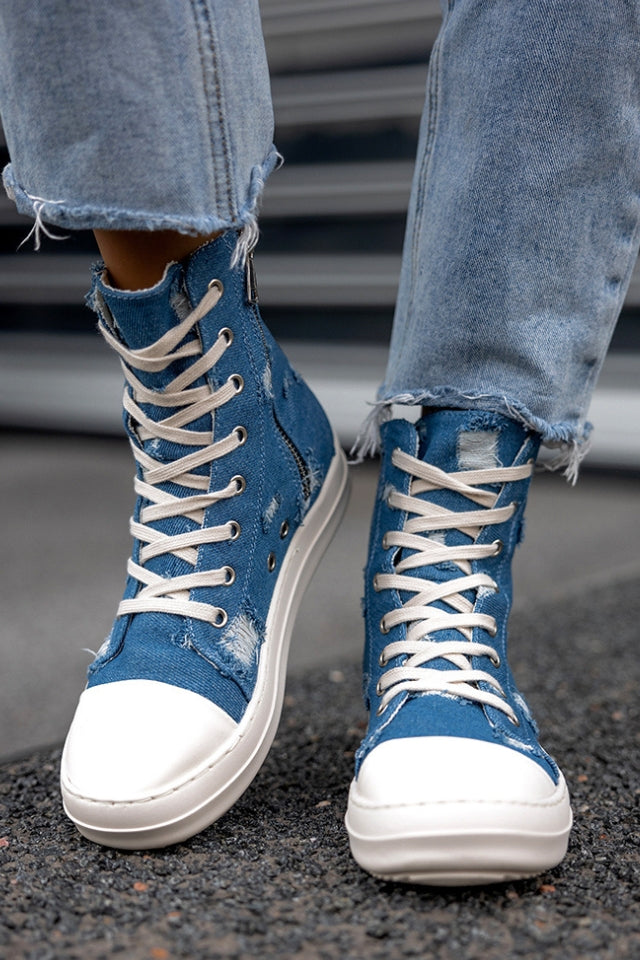 Vintage Blue Denim Ankle Boots