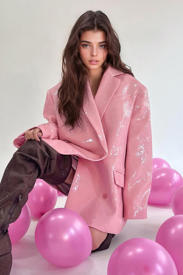 OVERSIZED DOUBLE BREASTED BLAZER WITH SEQUINS - PINK