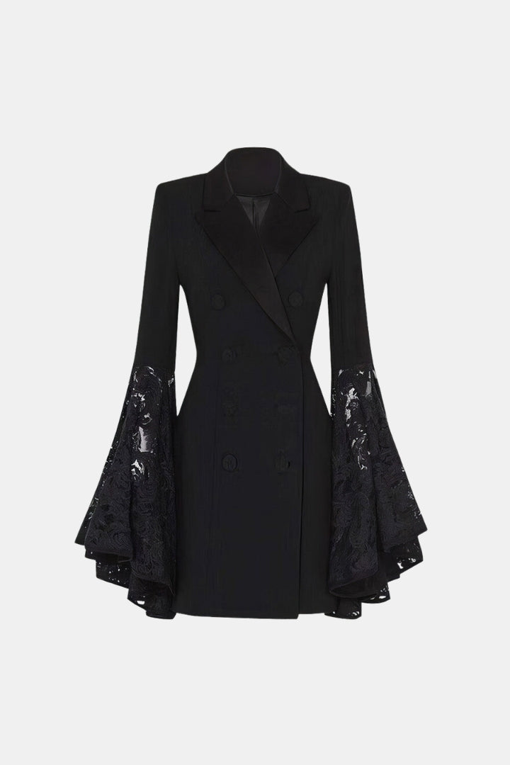 DANTEL KOLLU BLAZER ELBİSE - SİYAH 