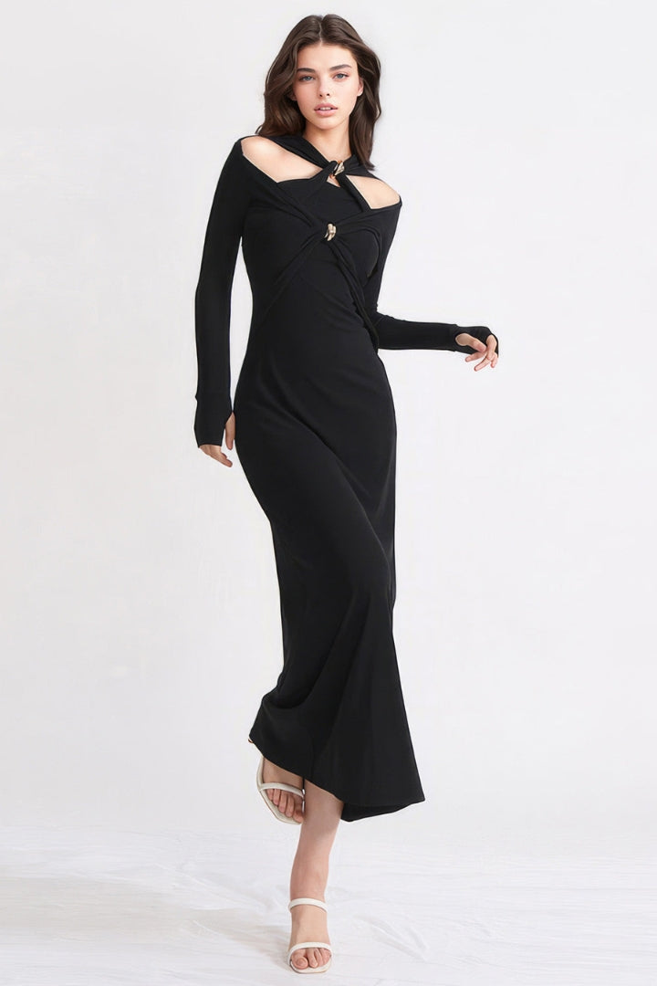 ELEGANT MAXI DRESS WITH LONG SLEEVES - WHITE
