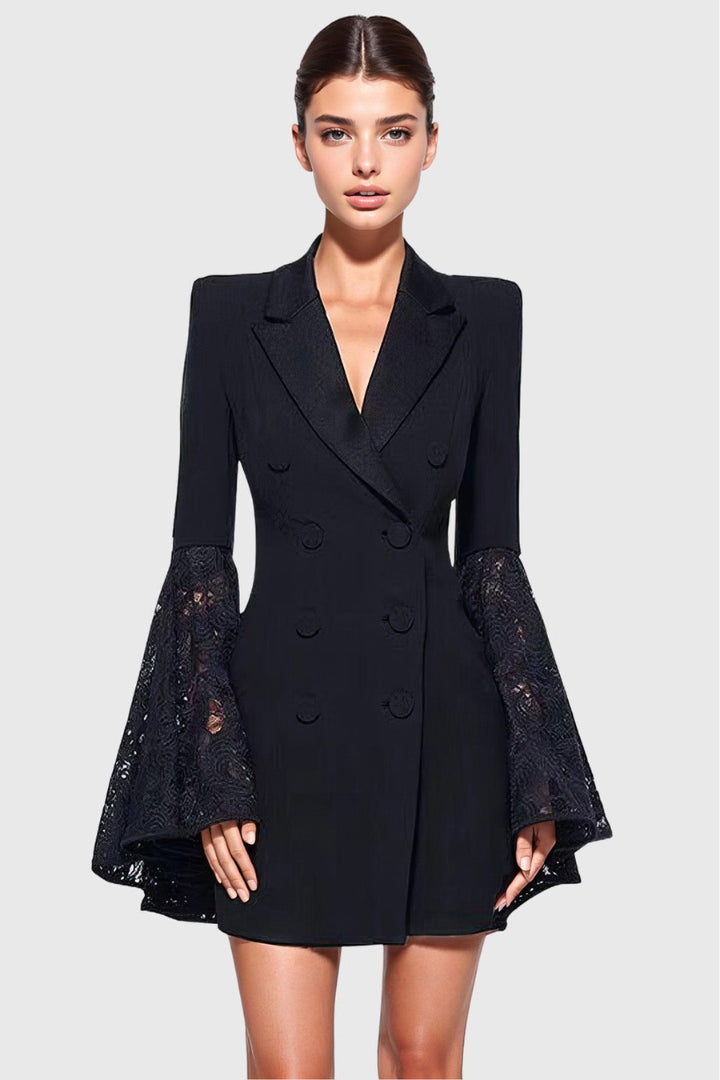 DANTEL KOLLU BLAZER ELBİSE - SİYAH 